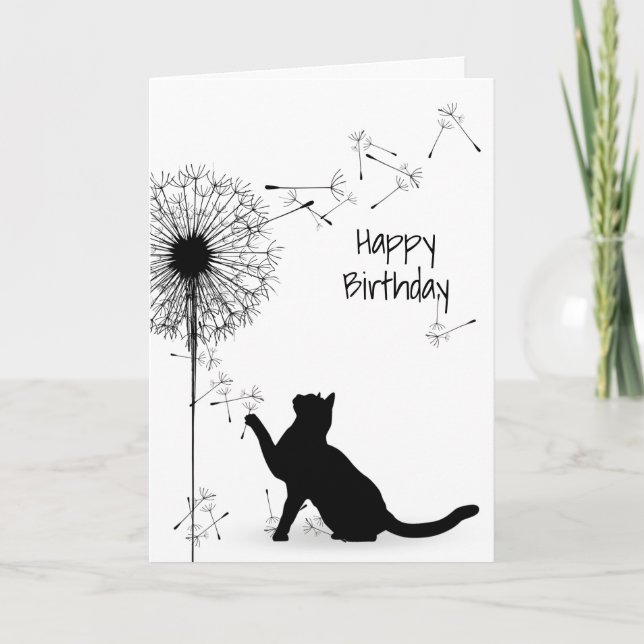 Black Cat och Dandelion Birthday Kort (Framsida)