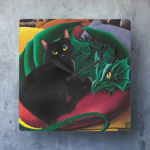 Black Cat och Dragon Fyrkantig Klocka