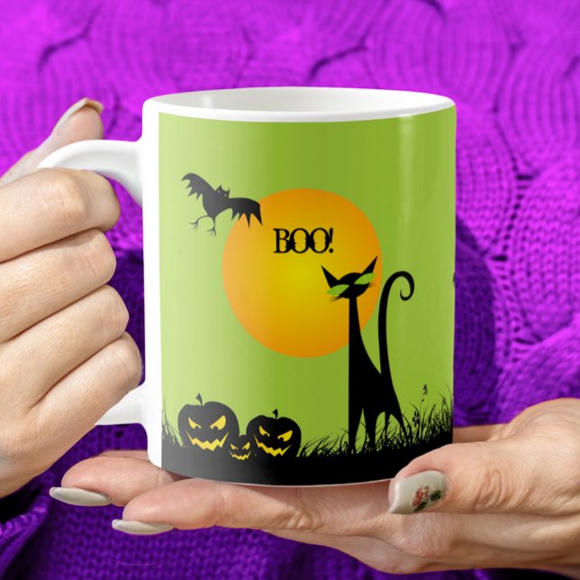 Black Cat och Fladdermus Halloween Kaffemugg (Skapare uppladdad)