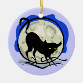 Black Cat och Full Moon Blue Background, ZSSG Julgransprydnad Keramik