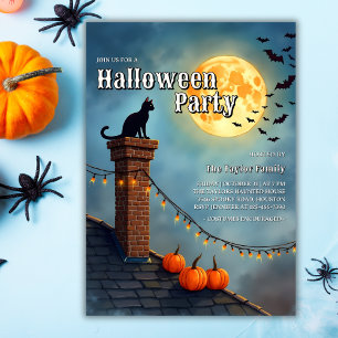 Black Cat och Full Moon Halloween fest Inbjudningar