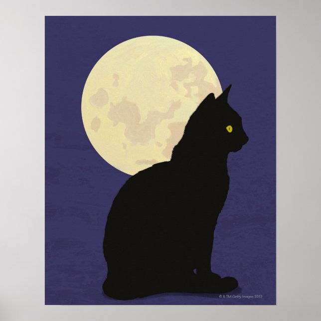 Black Cat och Måne Poster (Framsidan)