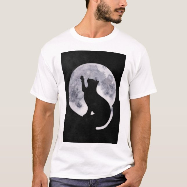 Black Cat och Måne T-Shirt (Framsida)