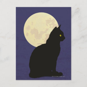 Black Cat och Måne Vykort