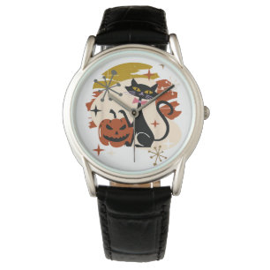 Black Cat och Pumpkin Atomic Retro Halloween T-Shi Armbandsur