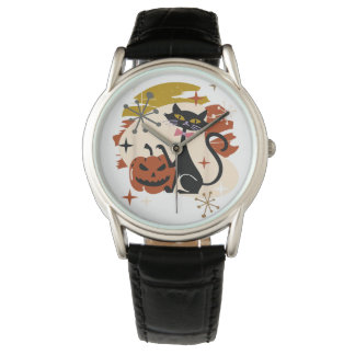 Black Cat och Pumpkin Atomic Retro Halloween T-Shi Armbandsur