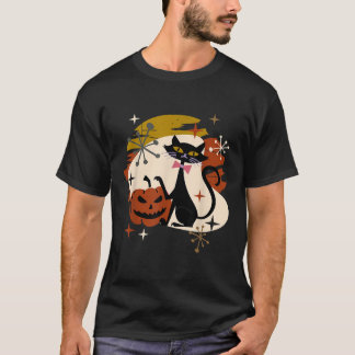 Black Cat och Pumpkin Atomic Retro Halloween T Shirt