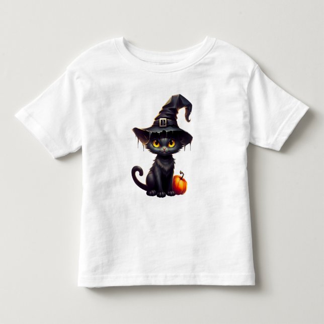 Black Cat och Pumpkin Halloween T Shirt (Framsida)