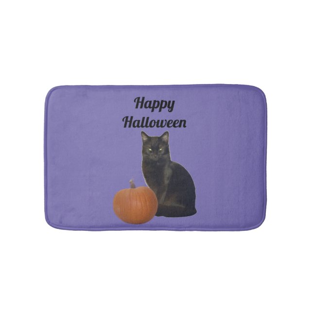 Black Cat och Pumpkin Happy halloween Lila Badrumsmatta (Framsidan)