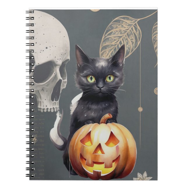 Black Cat och Pumpkin Notebook för Halloween Anteckningsbok (Framsidan)