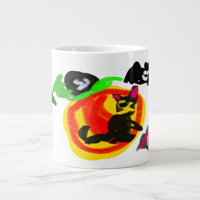 Black Cat och Pumpkin söt Jumbo Mugg (Framsidan)