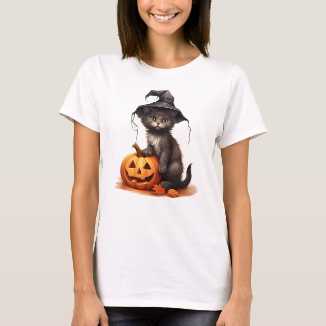 Black Cat och Pumpkin T Shirt (Framsida)