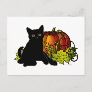 Black Cat och Pumpkin Vykort