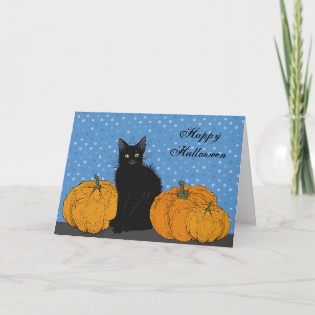 Black Cat och Pumpkins Halloween Card Kort (Framsida)