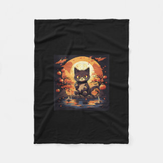Black Cat och Pumpkins in Sakura Underbar Wave Fleecefilt