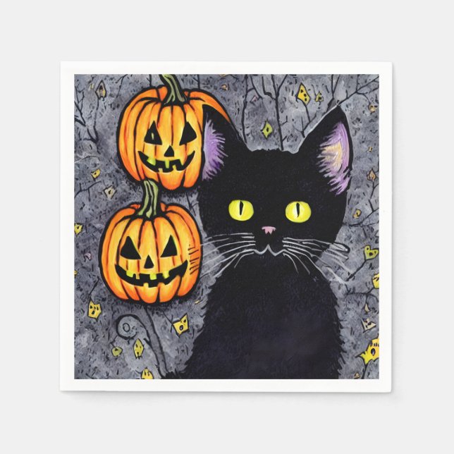 Black Cat och Pumpkins Pappersservett (Framsidan)