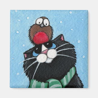 Black Cat och Robin Festive Magnet