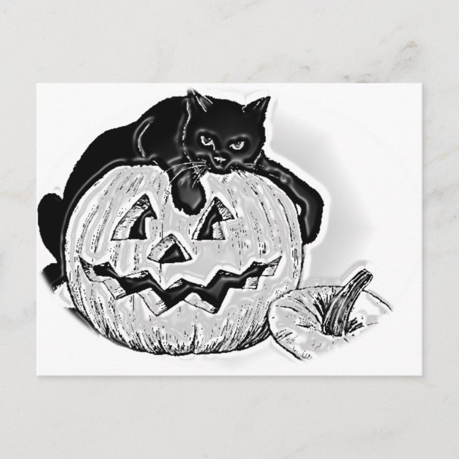 Black Cat och Spooky Pumpkin Halloween Vykort (Framsida)