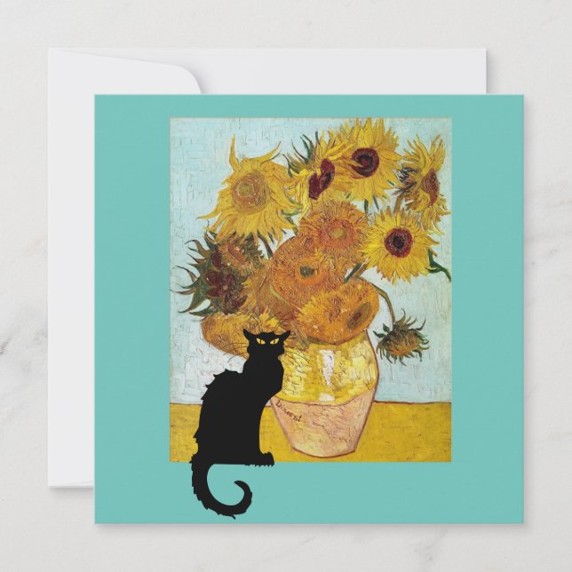 Black Cat och Van Gogh Sunblommor Inbjudningar (Framsida)