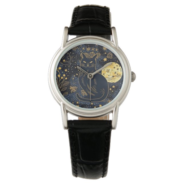 Black Cat of the Starry Himlar eWatch Watch Watch Armbandsur (Framsida)