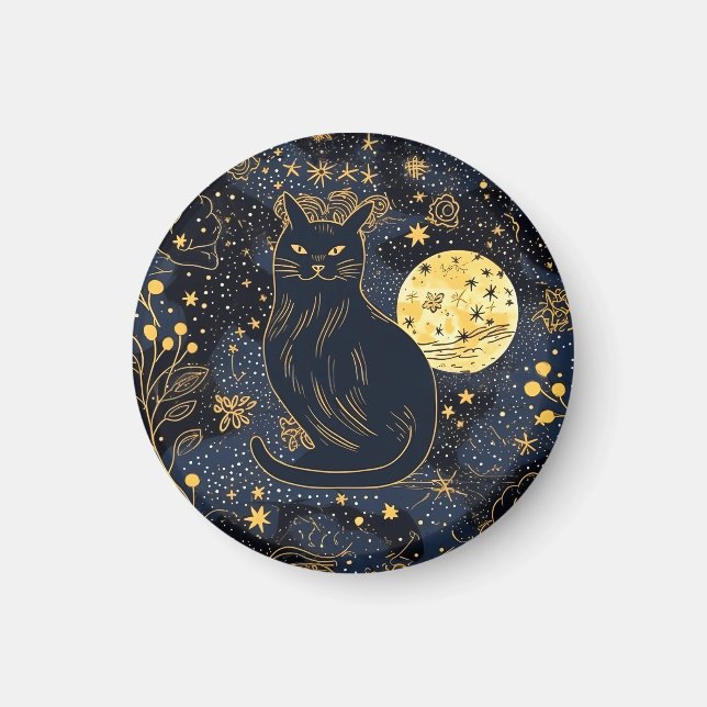 Black Cat of the Starry Himlar Magnet (Framsidan)