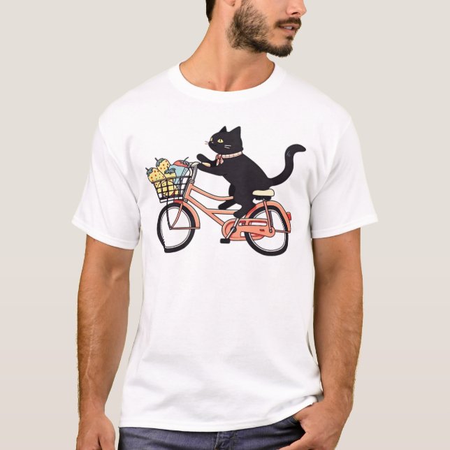 Black Cat on a Bicycle  Black Cat Art Classic T-Sh T Shirt (Framsida)