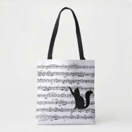 Black Cat On Lakan Music Tote Bag Tygkasse