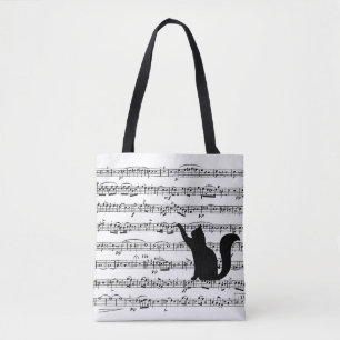 Black Cat On Lakan Music Tote Bag Tygkasse