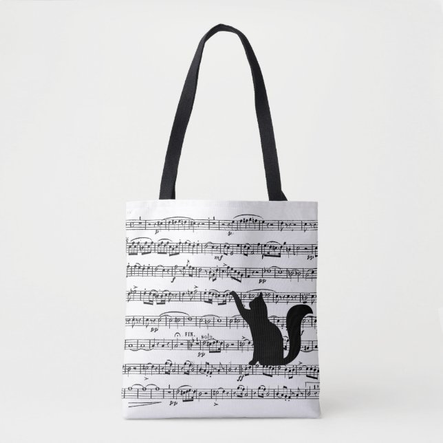 Black Cat On Lakan Music Tote Bag Tygkasse (Framsida)