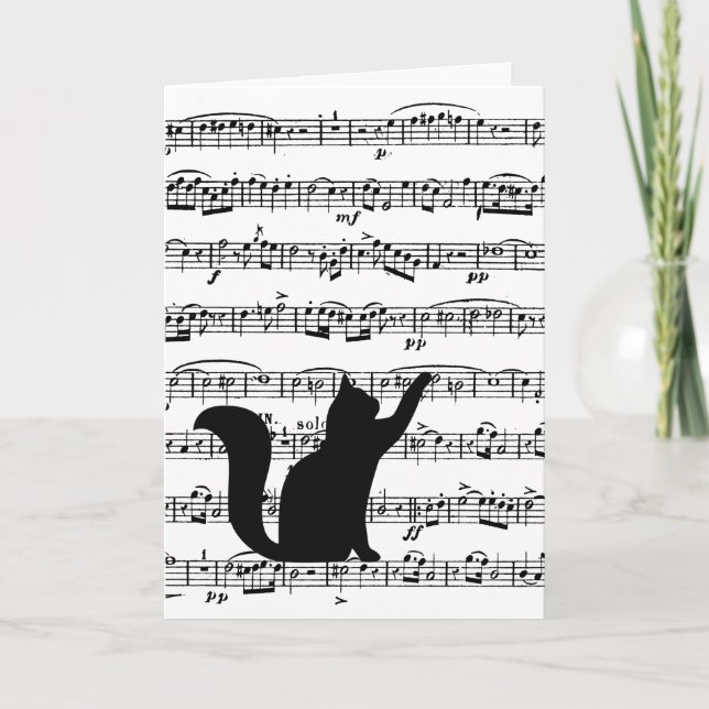 Black Cat On Music Birday Card Kort (Framsida)