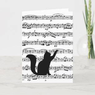Black Cat On Music Birday Card Kort