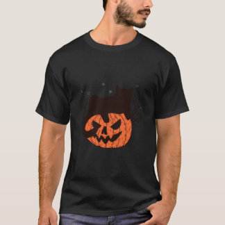 Black Cat On Pumpkin Face Halloween Spooky Season T Shirt