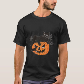 Black Cat On Pumpkin For Cat Halloween T Shirt