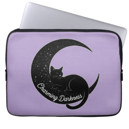 Black Cat on the Crescent Moon: Charm of Darkness Laptop Fodral