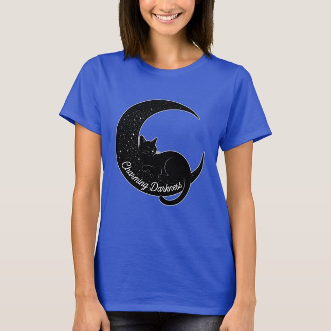 Black Cat on the Crescent Moon: Charm of Darkness  T Shirt (Framsida)