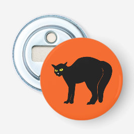 Black Cat on Vibrant Orange Flasköppnare