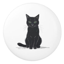 Black cat on white background door pull knopp