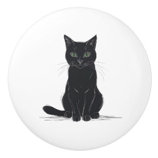 Black cat on white background door pull knopp