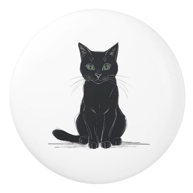 Black cat on white background door pull knopp (Framsidan)