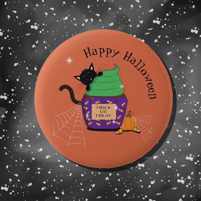 Black Cat Orange Halloween-knapp Knapp (Cute black cat Halloween orange button .)