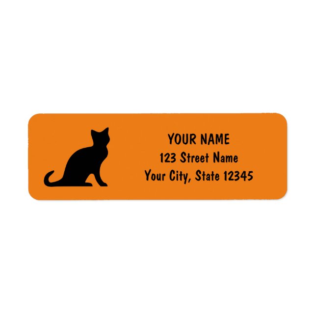 Black cat orange Halloween-returetiketter Returadress Etikett (Framsidan)