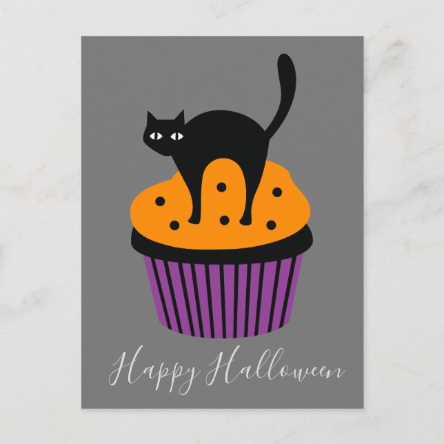 Black cat orange Halloween-tema Vykort (Framsida)