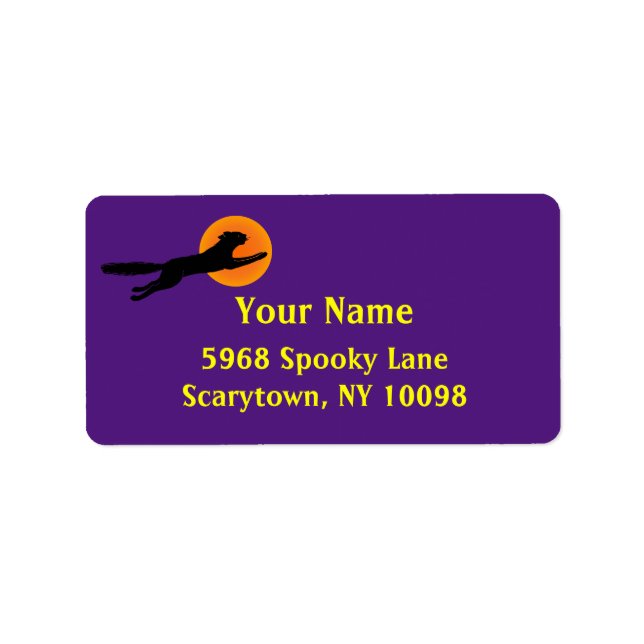 Black Cat Orange Måne Anpassningsbar Halloween Lab Adressetikett (Framsidan)