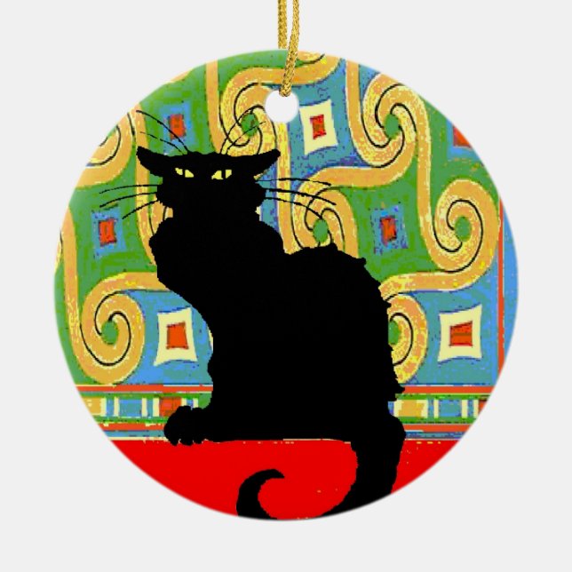 Black Cat på Abstrakt Tapet Julgransprydnad Keramik (Framsidan)