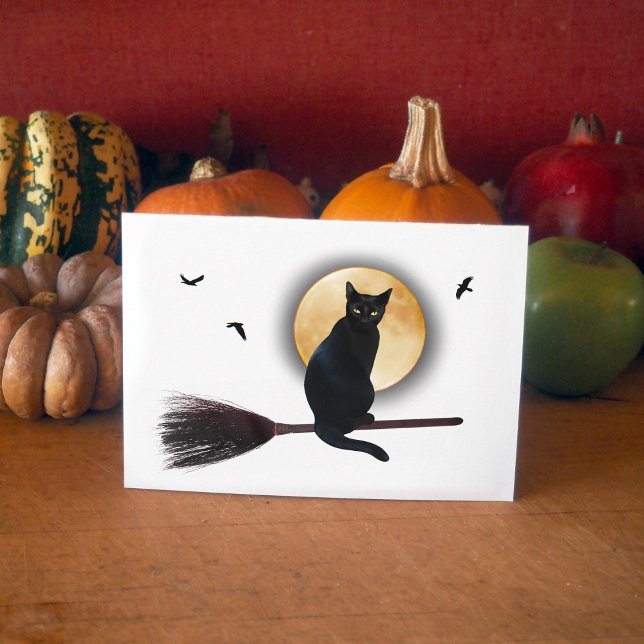 Black Cat på Broomstick Halloween Card Kort (Skapare uppladdad)