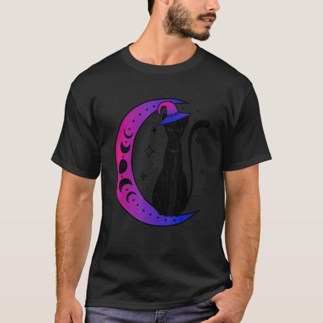 Black Cat på Crescent Måne Bisexuality Bi Pride Fl T Shirt (Framsida)