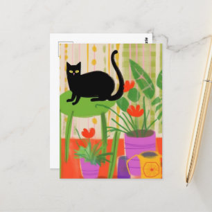 Black Cat på en Grönt Ordförande Vykort