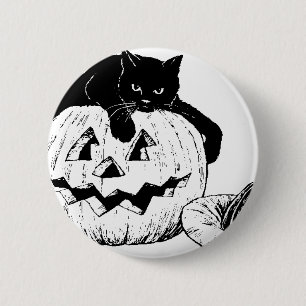 Black Cat på en Pumpkin Knapp