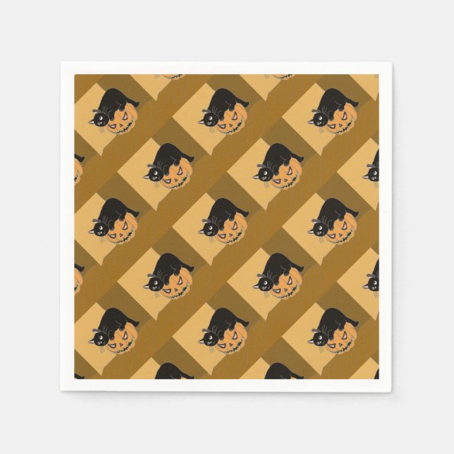 Black Cat på en Pumpkin Pappersservett (Framsidan)