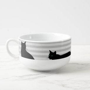 Black Cat på Grått Stripe Kitchen Kopp för Soppa
